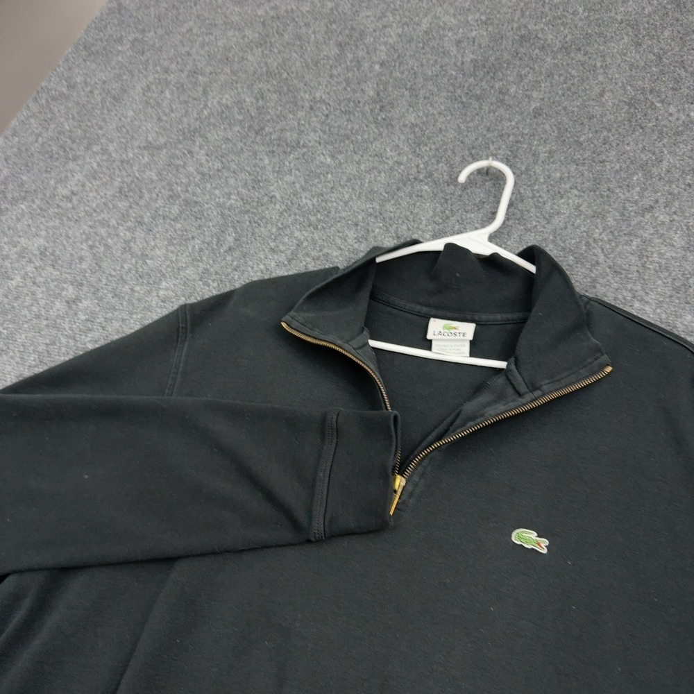 Lacoste Pullover Men 8 Black Cotton Quarter Zip Mock Neck Pockets Preppy Classic